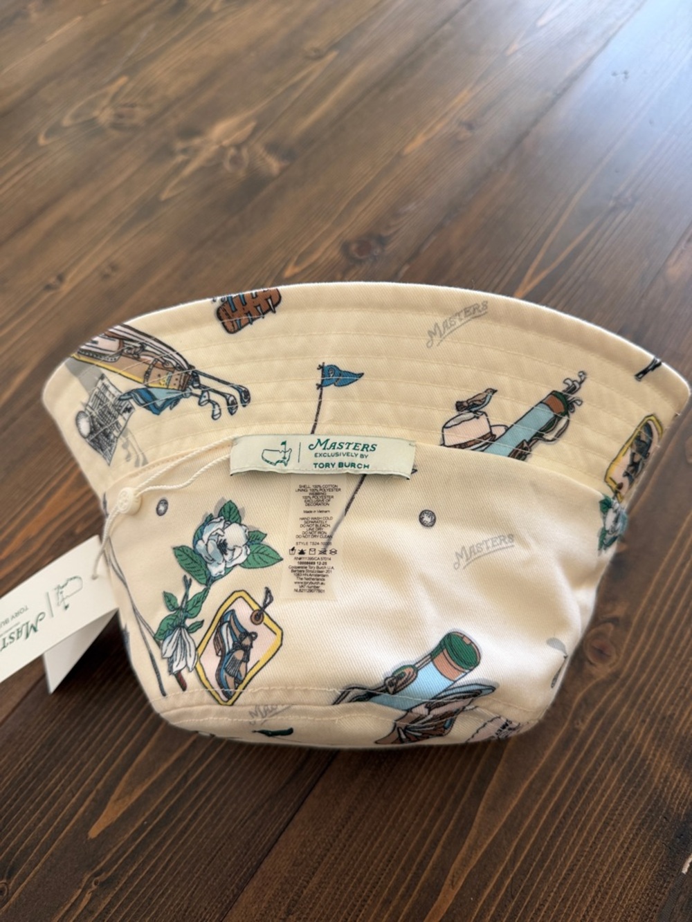 Masters Tory Burch Cream Bucket Hat with Green Stripes - Picture 2 of 3